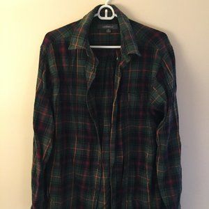 Green, Red, and Yellow Plaid Flannel Shirt